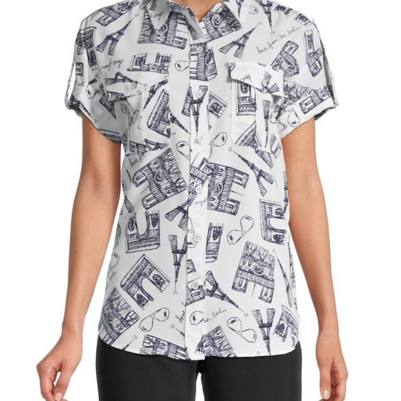 Karl Lagerfeld Tops - Karl Lagerfield “love from Paris” graphic button up M
